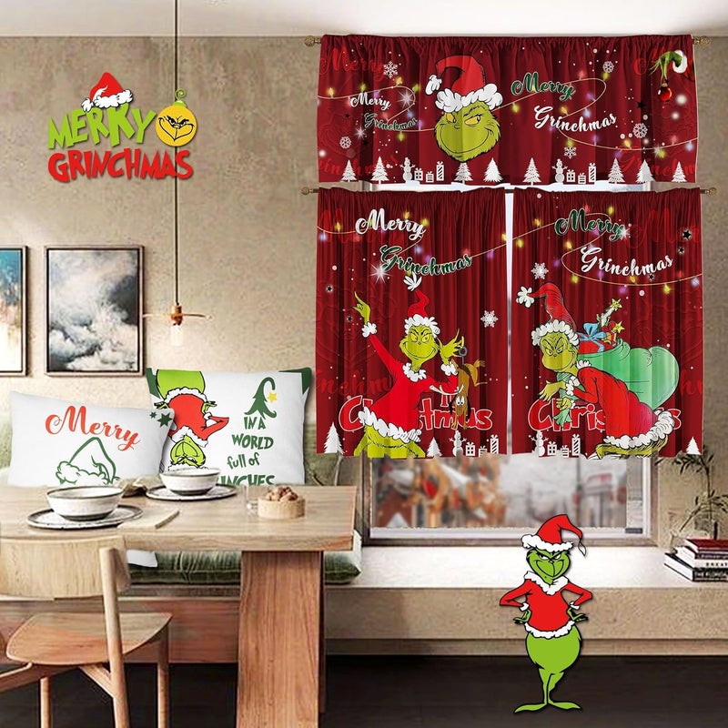 SUNWISHA Christmas Curtain Valances Set Upper Curtain 52'' Lx18'' W & Lower 36'' L x 26'' W x2 Kitchen Windows Decor 3 Piece Set red - Image 3